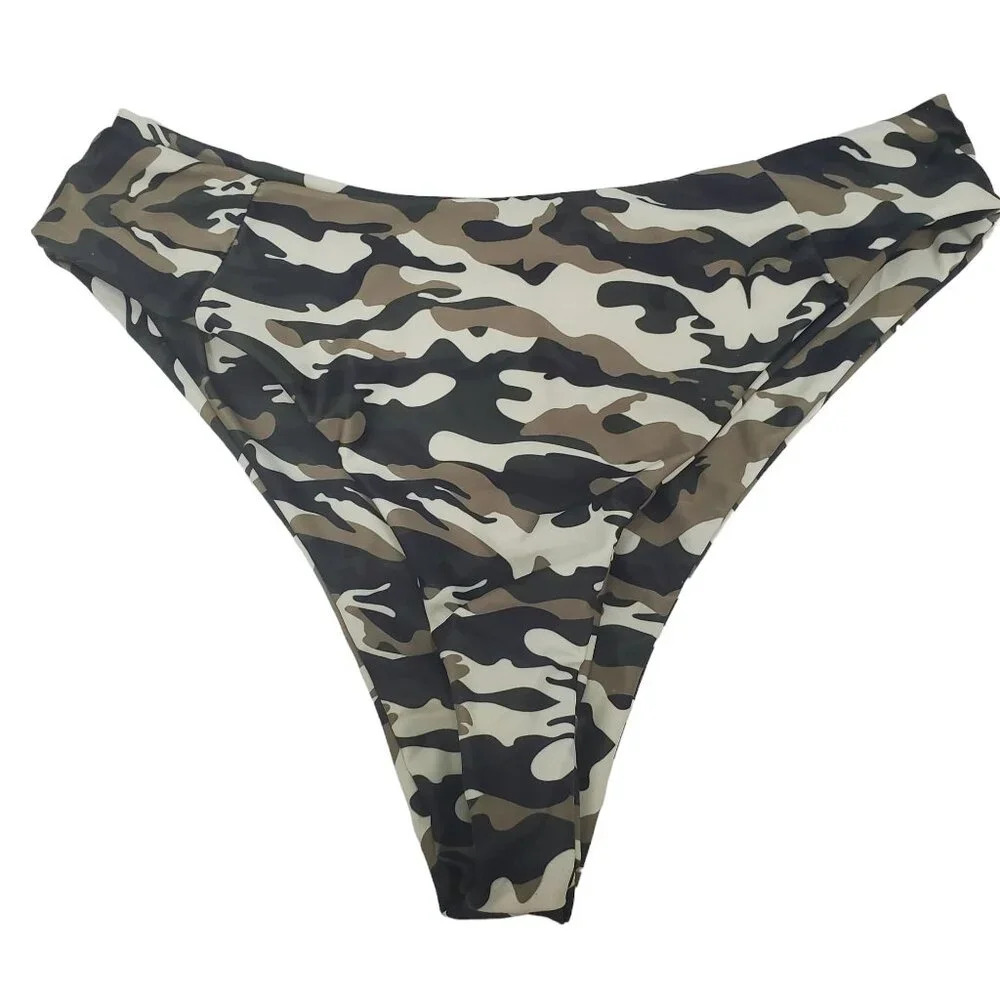 Unbranded Women's‎ Olive Black Camo High Waist High Leg Bikini Bottoms Size S